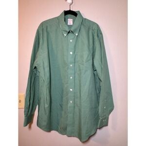 Brooks Brothers Green Gingham Non-Iron Supima Cotton Button Down Shirt Mens XL